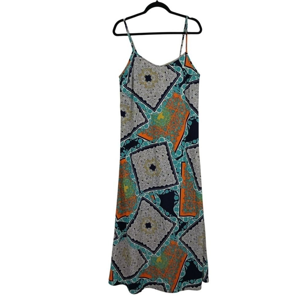 Sans Souci Boho Print Maxi Dress Adjustable Spaghetti Straps Size M Womens